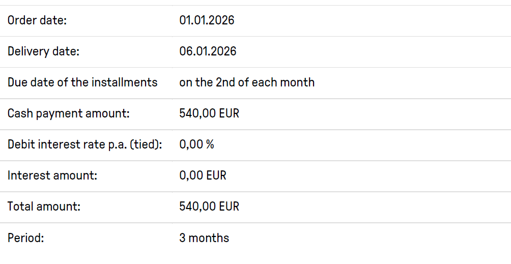 Installments example pay in 3