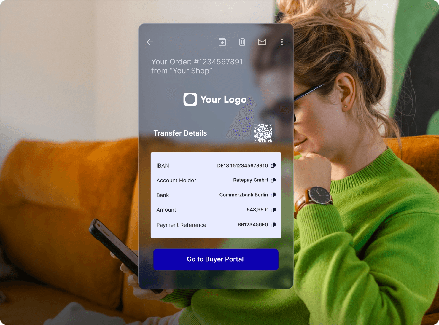 Screenshot of Ratepay's white label invoice email.